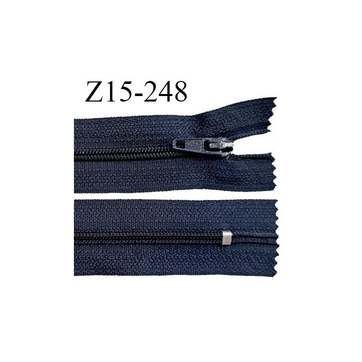 Fermeture zip 15 cm couleur bleu marine non séparable largeur 2.5 cm glissière nylon largeur 4 mm longueur 15 cm prix à l'unité