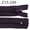 Fermeture zip 15 cm couleur prune tirant sur le marron non séparable glissière nylon prix à l'unité