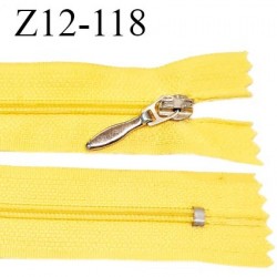 Fermeture zip 12 cm non séparable couleur jaune poussin glissière nylon largeur 4 mm curseur métal longueur 12 cm prix à l'unité