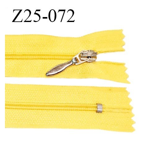 Fermeture zip 25 cm non séparable couleur jaune poussin glissière nylon largeur 4 mm curseur métal longueur 25 cm prix à l'unité
