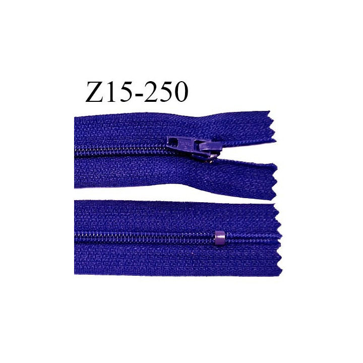 Fermeture zip 15 cm couleur bleu indigo non séparable largeur 2.5 cm glissière nylon largeur 4 mm longueur 15 cm prix à l'unité