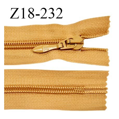 Fermeture zip 18 cm non séparable couleur moutarde largeur 3.3 cm zip nylon curseur métal longueur 18 cm prix à l'unité