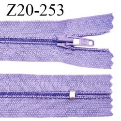 Fermeture zip 20 cm non séparable couleur lilas glissière nylon largeur 5 mm longueur 20 cm prix à l'unité