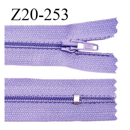 Fermeture zip 20 cm non séparable couleur lilas glissière nylon invisible largeur 5 mm longueur 20 cm prix à l'unité