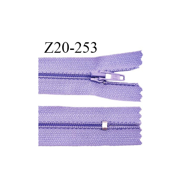 Fermeture zip 20 cm non séparable couleur lilas glissière nylon invisible largeur 5 mm longueur 20 cm prix à l'unité