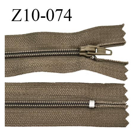 Fermeture zip 10 cm couleur marron kaki non séparable largeur 2.5 cm glissière nylon largeur 4 mm longueur 10 cm prix à l'unité