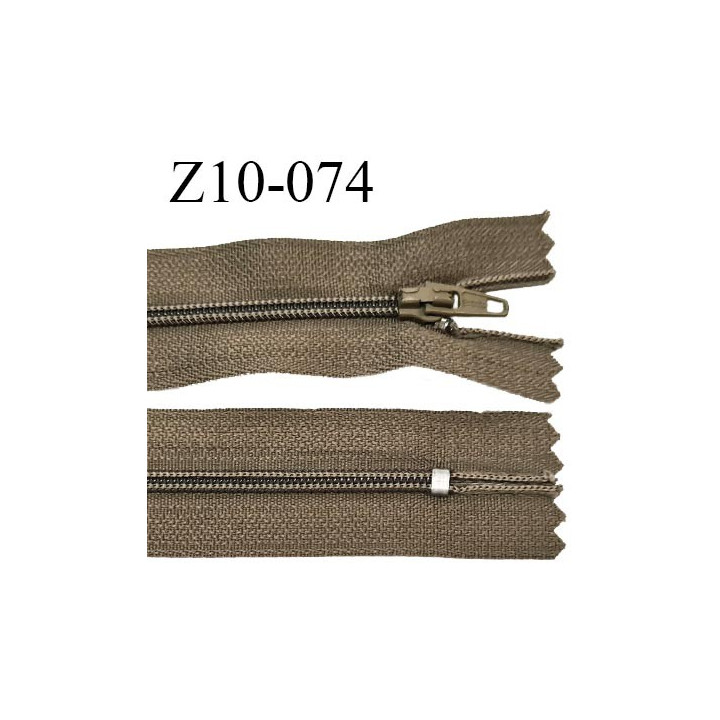 Fermeture zip 10 cm couleur marron kaki non séparable largeur 2.5 cm glissière nylon largeur 4 mm longueur 10 cm prix à l'unité