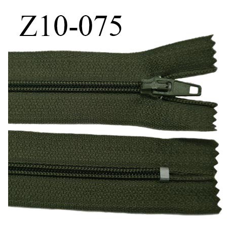 Fermeture zip 10 cm couleur vert kaki non séparable largeur 2.5 cm glissière nylon largeur 4 mm longueur 10 cm prix à l'unité