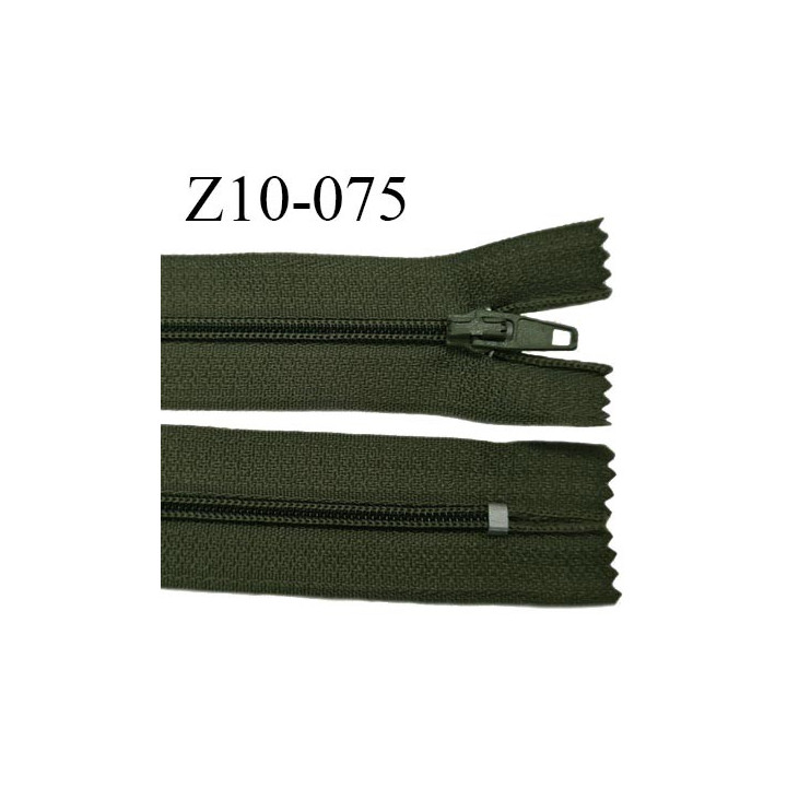 Fermeture zip 10 cm couleur vert kaki non séparable largeur 2.5 cm glissière nylon largeur 4 mm longueur 10 cm prix à l'unité