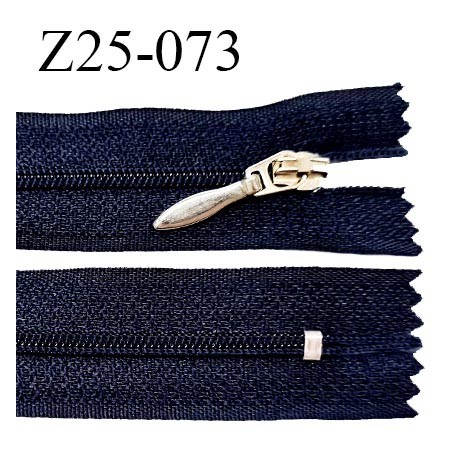 Fermeture zip 25 cm non séparable couleur bleu marine glissière nylon largeur 4 mm curseur métal longueur 25 cm prix à l'unité