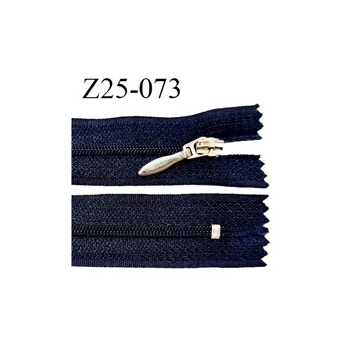 Fermeture zip 25 cm non séparable couleur bleu marine glissière nylon largeur 4 mm curseur métal longueur 25 cm prix à l'unité