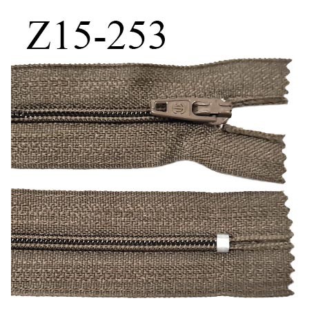 Fermeture zip 15 cm non séparable couleur marron clair largeur 2.7 cm zip nylon longueur 15 cm prix à l'unité