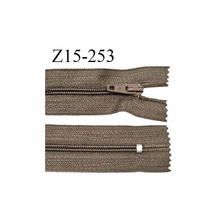 Fermeture zip 15 cm non séparable couleur marron clair largeur 2.7 cm zip nylon longueur 15 cm prix à l'unité