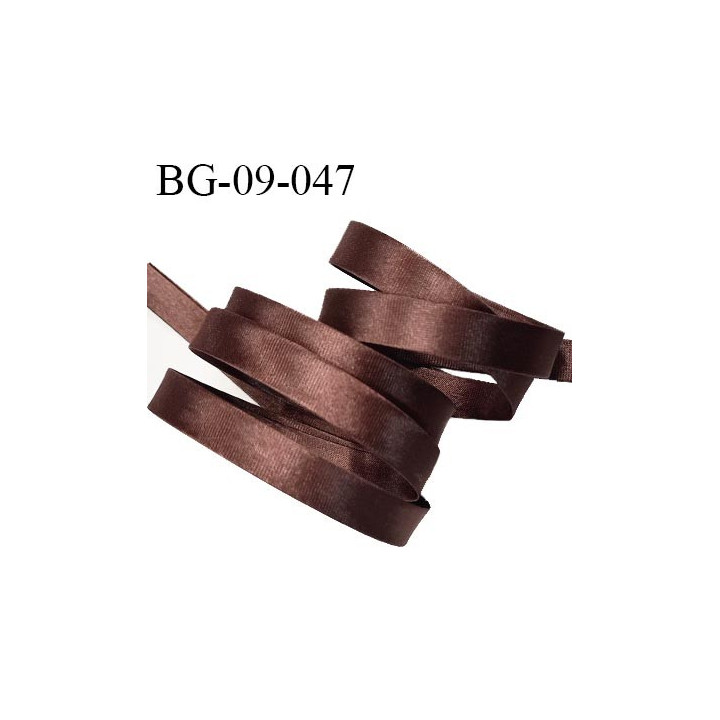 Biais plié largeur 9 mm + 9 mm plié en deux avec 2 rebords pliés de 5 mm couleur marron brillant satiné prix au mètre