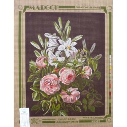 Canevas à broder 50 x 65 cm marque MARGOT création de Paris thème FLEURS lys et roses fabrication française