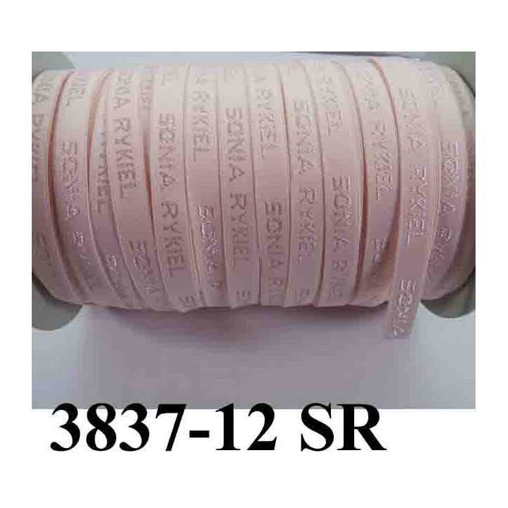 élastique de marque sonia rykiel inscription en surpiquage couleur rose pétale largeur 12 mm vendue au mètre