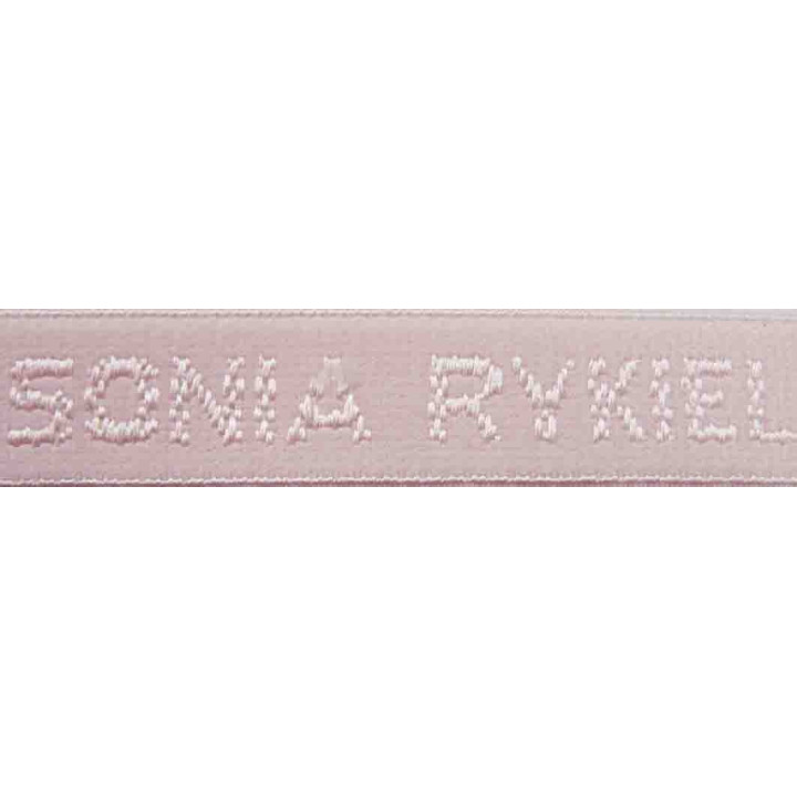 élastique de marque sonia rykiel inscription en surpiquage couleur rose pétale largeur 12 mm vendue au mètre