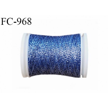 Bobine 500 m fil mousse polyamide et lurex couleur bleu et argent longueur de 500 mètres bobiné en France