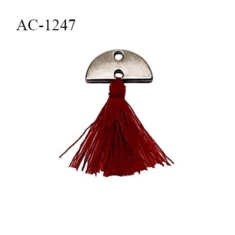 Noeud lingerie haut de gamme demi cercle métal avec pompon couleur rouge pourpre largeur 14 mm hauteur 27 mm prix à la pièce