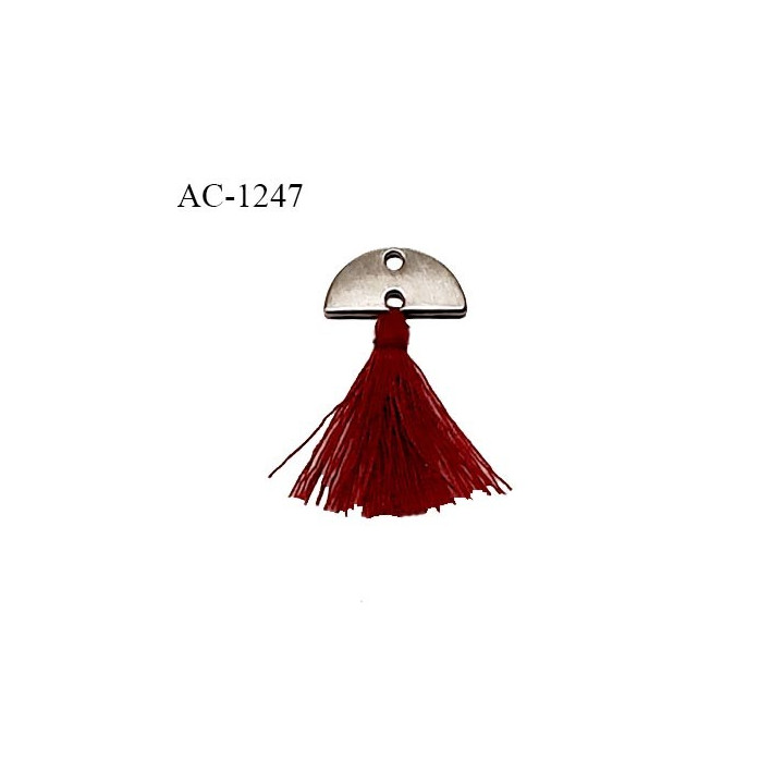 Noeud lingerie haut de gamme demi cercle métal avec pompon couleur rouge pourpre largeur 14 mm hauteur 27 mm prix à la pièce