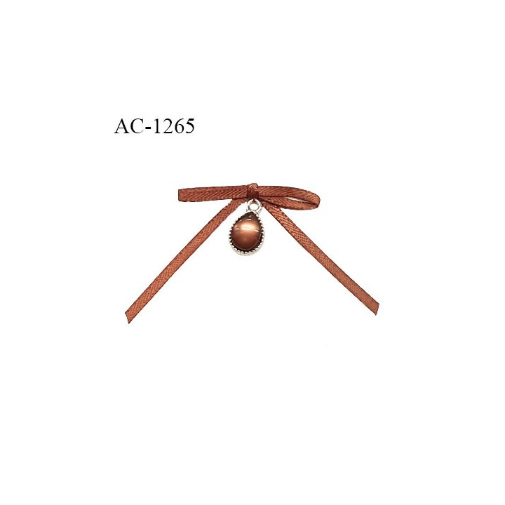Noeud lingerie satin couleur marron cuivré avec pendentif couleur or et marron prix à l'unité