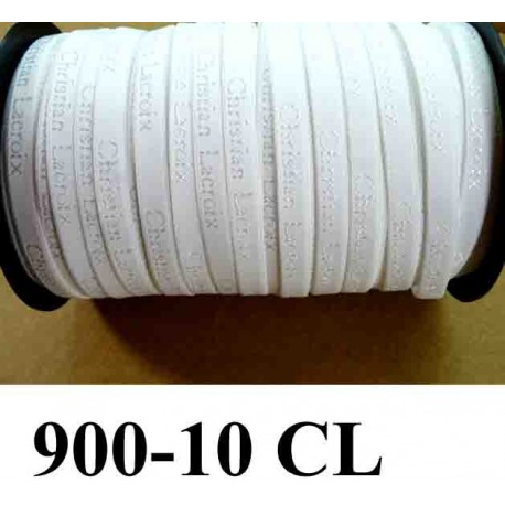 élastique de marque christian lacroix inscription en surpiquage couleur blanc largeur 10 mm vendue au mètre