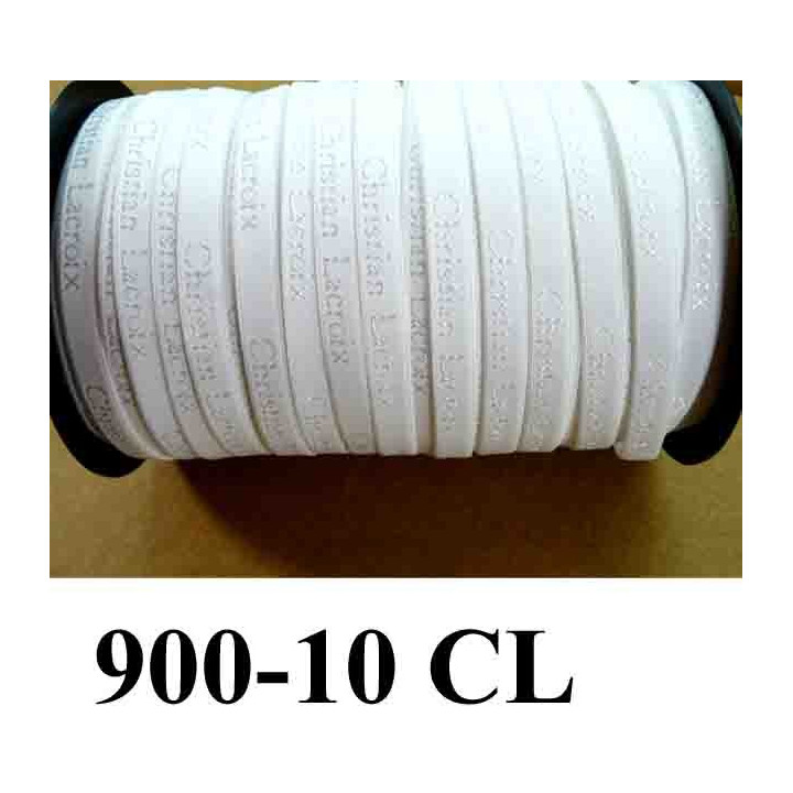 élastique de marque christian lacroix inscription en surpiquage couleur blanc largeur 10 mm vendue au mètre