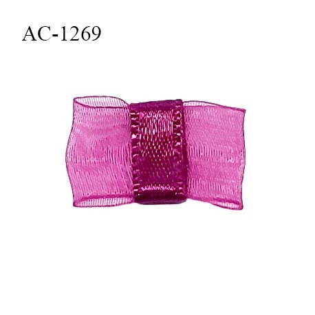 Noeud lingerie 20 mm haut de gamme en mousseline mate et centre satin couleur magenta prix à l'unité