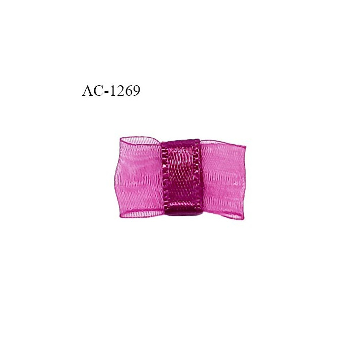Noeud lingerie 20 mm haut de gamme en mousseline mate et centre satin couleur magenta prix à l'unité