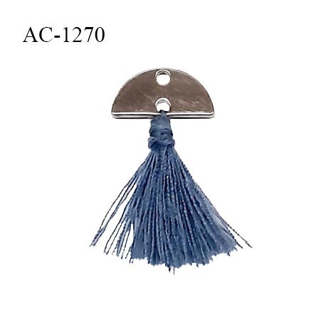 Noeud lingerie haut de gamme demi cercle métal avec pompon couleur bleu orage largeur 14 mm hauteur 27 mm prix à la pièce