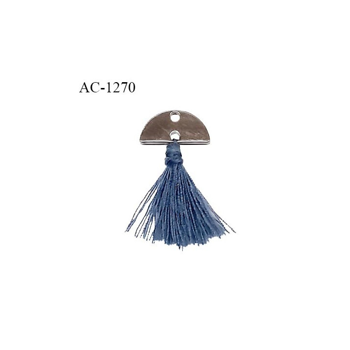 Noeud lingerie haut de gamme demi cercle métal avec pompon couleur bleu orage largeur 14 mm hauteur 27 mm prix à la pièce