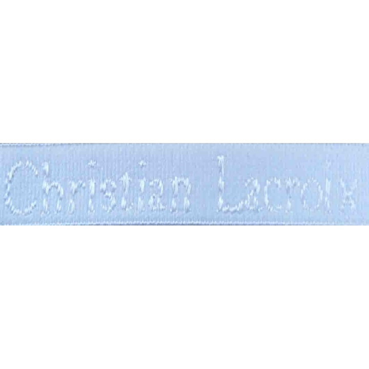 élastique de marque christian lacroix inscription en surpiquage couleur blanc largeur 10 mm vendue au mètre