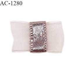 Noeud lingerie 20 mm haut de gamme en mousseline mate couleur quartz et centre satin couleur fumé prix à l'unité