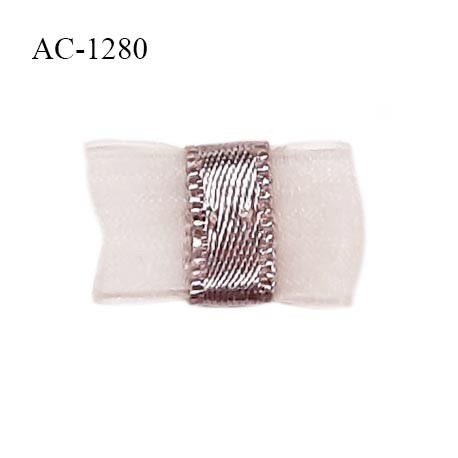 Noeud lingerie 20 mm haut de gamme en mousseline mate couleur quartz et centre satin couleur fumé prix à l'unité