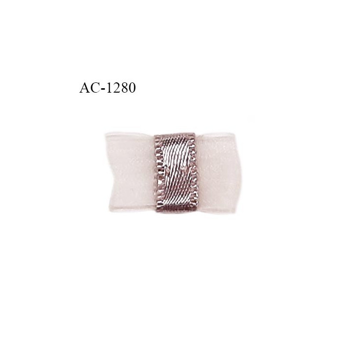 Noeud lingerie 20 mm haut de gamme en mousseline mate couleur quartz et centre satin couleur fumé prix à l'unité