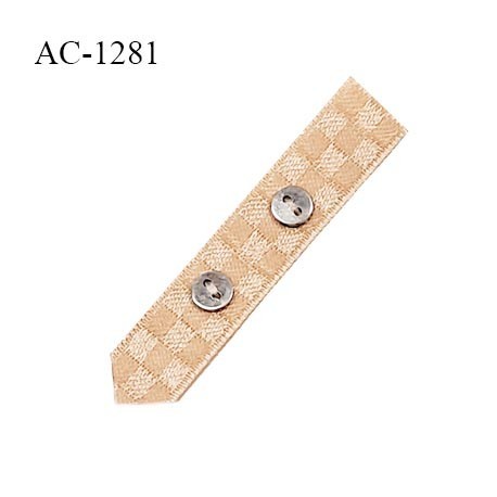 Décor lingerie cravate ruban damier 10 mm couleur caramel avec boutons métal largeur 10 mm longueur 55 mm prix à l'unité