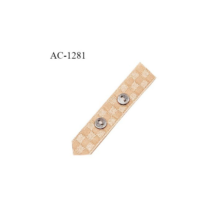 Décor lingerie cravate ruban damier 10 mm couleur caramel avec boutons métal largeur 10 mm longueur 55 mm prix à l'unité