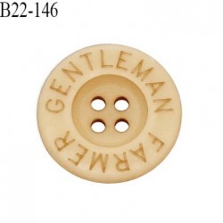 Bouton 22 mm en pvc couleur beige inscription Gentleman Farmer 4 trous diamètre 22 mm épaisseur 4 mm prix à la pièce