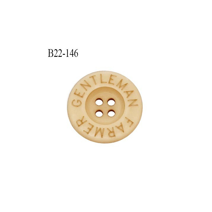 Bouton 22 mm en pvc couleur beige inscription Gentleman Farmer 4 trous diamètre 22 mm épaisseur 4 mm prix à la pièce