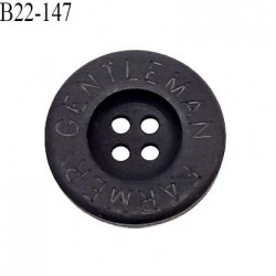 Bouton 22 mm en pvc couleur anthracite inscription Gentleman Farmer 4 trous diamètre 22 mm épaisseur 4 mm prix à la pièce