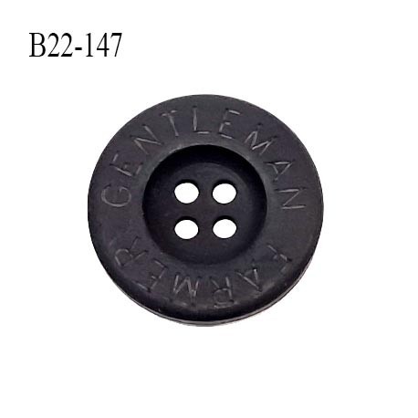 Bouton 22 mm en pvc couleur anthracite inscription Gentleman Farmer 4 trous diamètre 22 mm épaisseur 4 mm prix à la pièce