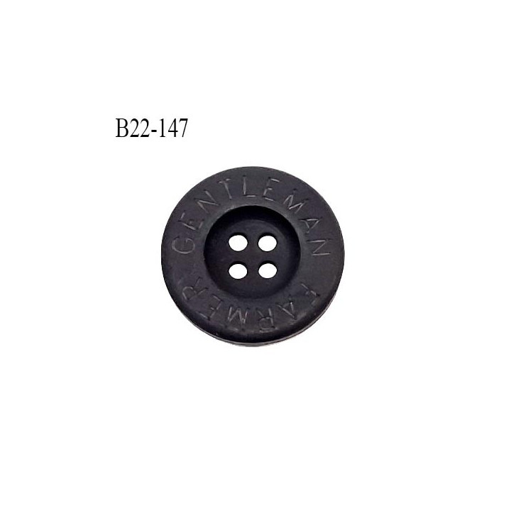 Bouton 22 mm en pvc couleur anthracite inscription Gentleman Farmer 4 trous diamètre 22 mm épaisseur 4 mm prix à la pièce
