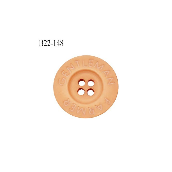 Bouton 22 mm en pvc couleur pêche inscription Gentleman Farmer 4 trous diamètre 22 mm épaisseur 4 mm prix à la pièce
