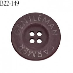 Bouton 22 mm en pvc couleur prune inscription Gentleman Farmer 4 trous diamètre 22 mm épaisseur 4 mm prix à la pièce