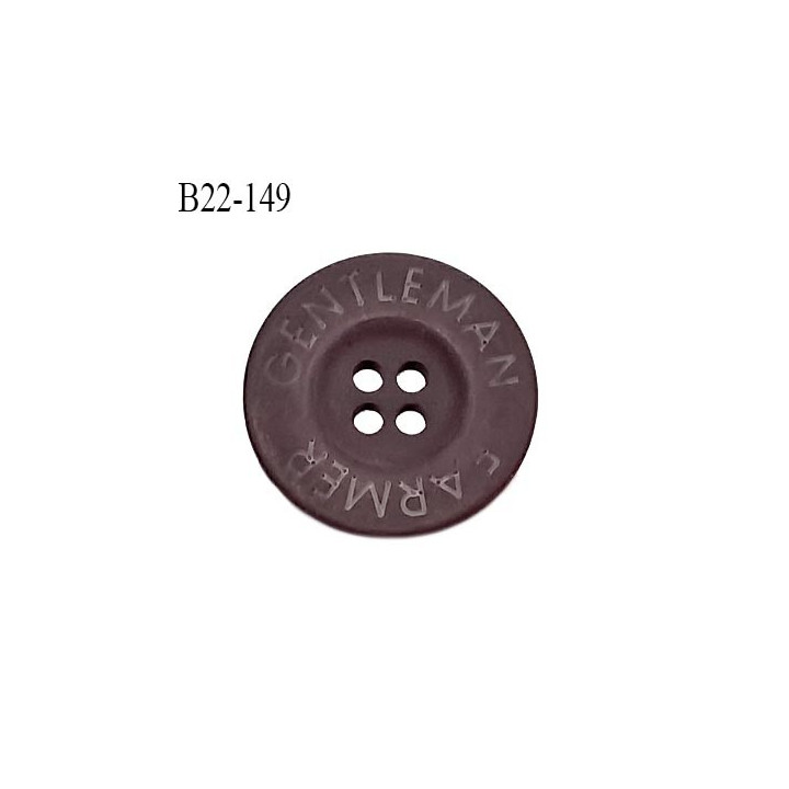 Bouton 22 mm en pvc couleur prune inscription Gentleman Farmer 4 trous diamètre 22 mm épaisseur 4 mm prix à la pièce