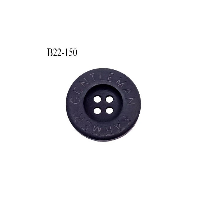 Bouton 22 mm en pvc couleur bleu marine inscription Gentleman Farmer 4 trous diamètre 22 mm épaisseur 4 mm prix à la pièce