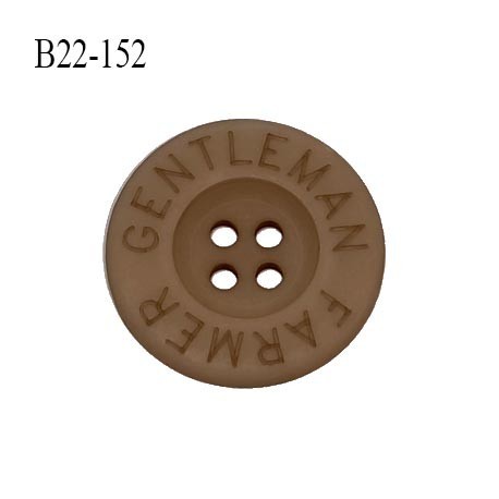 Bouton 22 mm en pvc couleur marron inscription Gentleman Farmer 4 trous diamètre 22 mm épaisseur 4 mm prix à la pièce