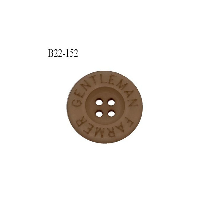Bouton 22 mm en pvc couleur marron inscription Gentleman Farmer 4 trous diamètre 22 mm épaisseur 4 mm prix à la pièce