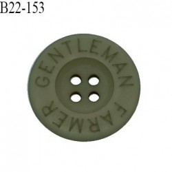 Bouton 22 mm en pvc couleur vert kaki inscription Gentleman Farmer 4 trous diamètre 22 mm épaisseur 4 mm prix à la pièce
