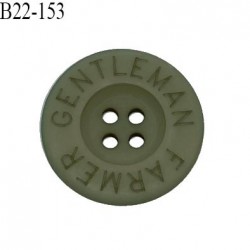 Bouton 22 mm en pvc couleur vert kaki  inscription Gentleman Farmer 4 trous diamètre 22 mm épaisseur 4 mm prix à la pièce